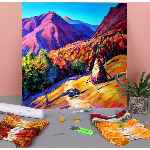 Landscape Hot Autumn Pre-Printed 11CT Cross Stitch Patterns Embroidery DMC Threads Knitting Hobby Handicraft Different