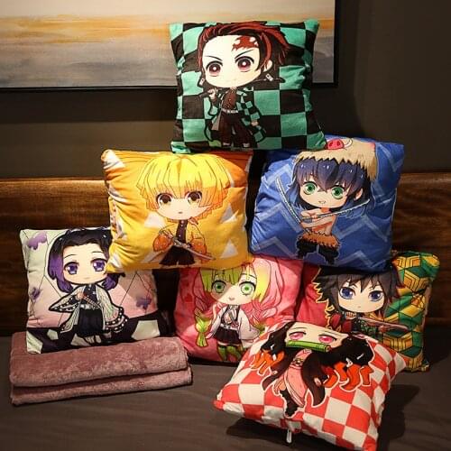Anime Demon Slayer Cosplay Warm Pilliow Kimetsu No Yaiba Sabito Agatsuma Zenitsu Super Soft Anime Cosplay Pillow and Blanket