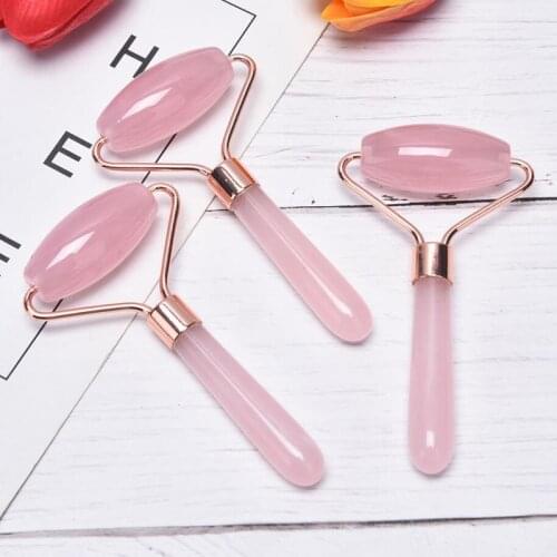New Rose Face Lift Massager Crystal Roller Facial Massage Relaxation Jade Roller Stone Natural Rose Quartz Beauty Skin Tool