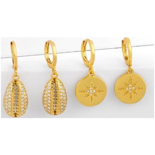 Shell heart multicolor Brass micro pave cz zircon cubic zirconia drop Hoop Earrings studs copper gold plated crystal erf2