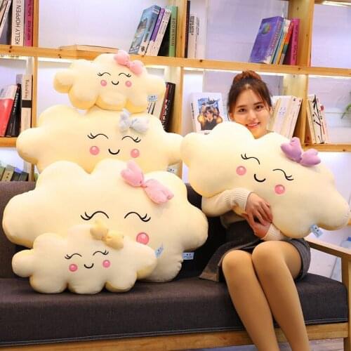 Cute Smile White Cloud Plush Pillow Soft Cushion Kawaii Cloud Stuffed Plush Toys For Children Baby Kids Pillow Girl Gift