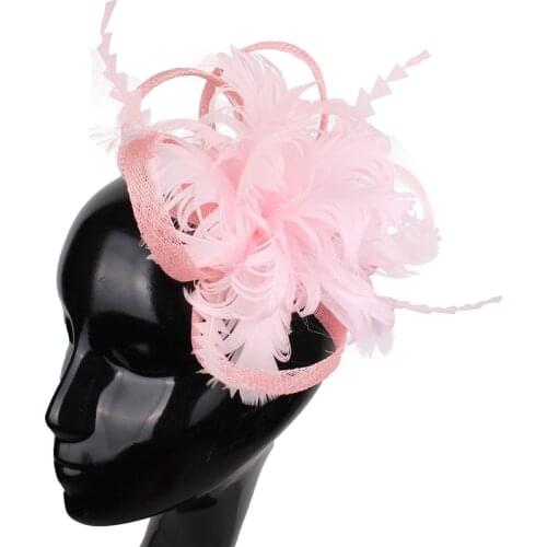 Sinamay Nice Vintage Fascinator Hats Headbands With Feather Flower Female Wedding Headwear Elegant Women Bridal Hair Accessories