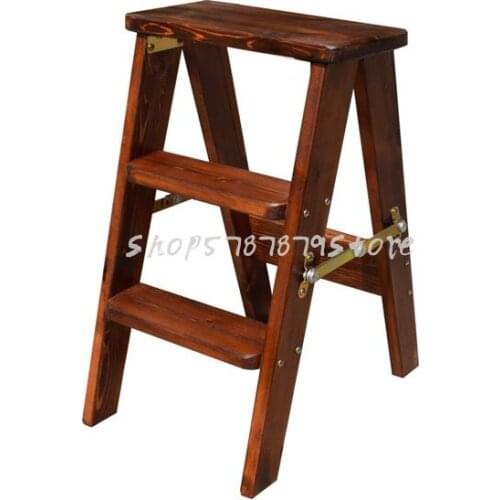 Solid Wood Pine Folding Bench Simple Climbing Stool Folding Stool Kitchen Ladder Stool Dual Purpose Folding Chair Household