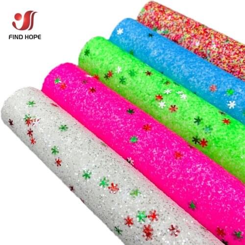 20*30CM Snowflake Ultra Chunky Fine Glitter PU Leather Sewing Fabric For DIY Bow Craft Clothing Earring Doll Material Decoration
