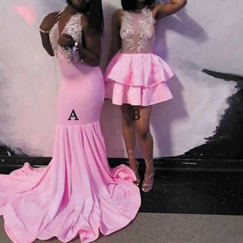 SuperKimJo Robes De Cocktail Mismatched Pink Prom Dresses 2021 Tiered Lace Applique Prom Gown Short Cocktail Dresses