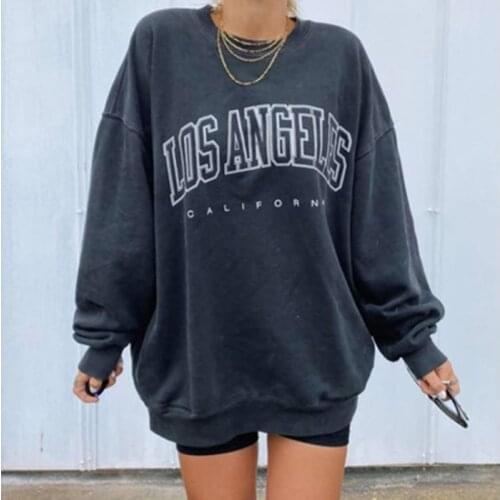 Letter Print Sweatshirt Women Oversize Vintage Pullovers 2021 Spring Autumn Ladies Long Sleeve Loose Casual Sweatshirts