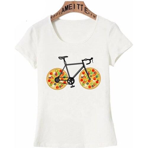 Bicycle Pizza Super Funny Print T Shirt Novelty Customied Fashion Women Short Sleeve Cute Girl Casual Tees Bikes Design Tops