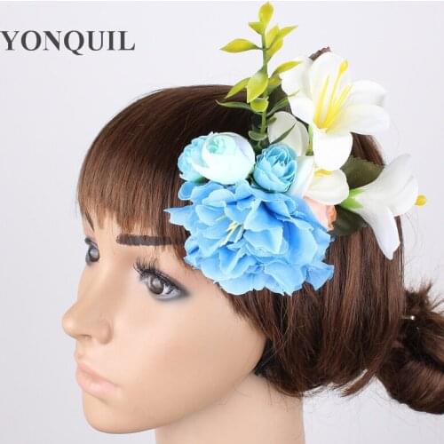 New Blue Fabric Flower Hair Clip Womens Church Hair Accessories Hairpins Female Girls Floral Headwear Wedding Head Ornament