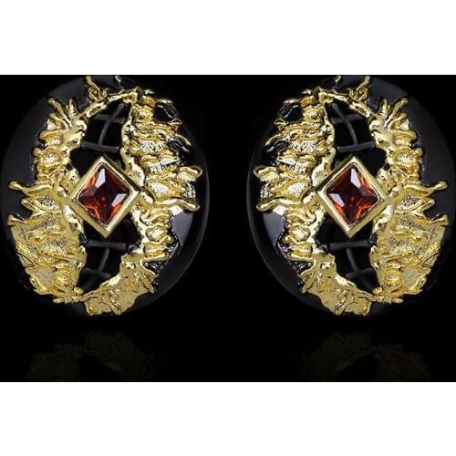 CIZEVA Exaggerated Retro Red AAA Zircon Earring for Women 925 Silver Hollow Luxury Black Gold Color Stud Earrign Ladies Gift