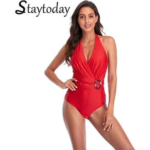 Women Swimsuit Deep V Triangle Solid Swimming Halter Backless Bathing Suits Woman 2021 Sexy One Piece Swim Suits