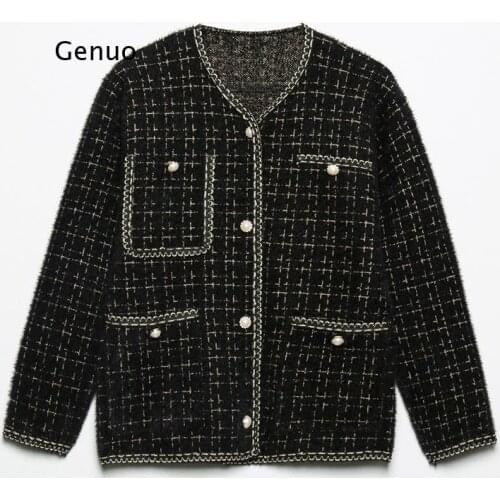 2021 Autumn and Winter Woolen Coat Womens New Fashion Design Mesh Pocket Knitting Cardigan Jacket Ladies Girl Solid Colors Top