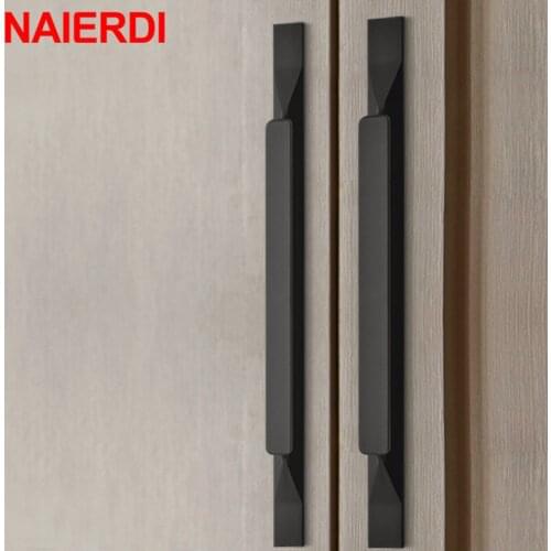 NAIERDI Gold Solid Aluminum Alloy Kitchen Cupboard Pulls American Style Black Cabinet Handles Drawer Knobs Furniture Handle