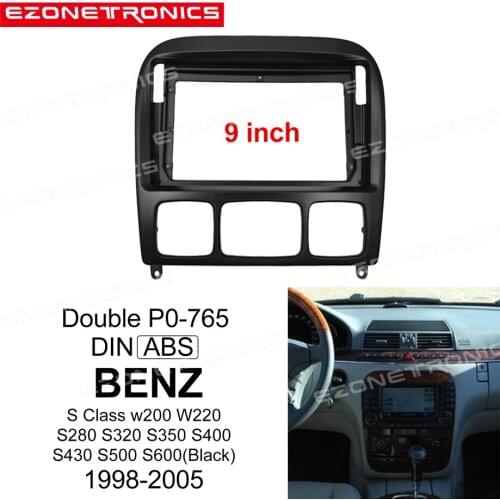 1/2Din Car CD DVD Frame Audio Fitting Adaptor Dash Trim Kits Facia Panel 9" For BENZ S Class W200 1998-2005 Double Radio Player