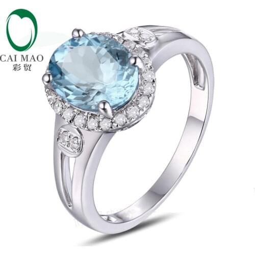 1.50ct Natural Blue Aquamarine 10k White Gold & 0.24ct Natural Diamond Engagement Ring Jewelry
