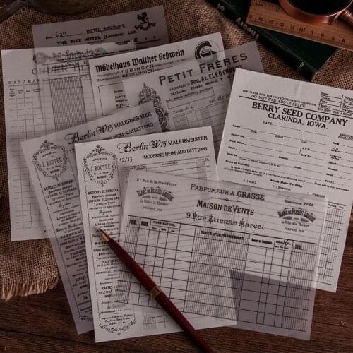 20 Sheets Creative Vintage Bill Sulfuric acid paper Material Paper Memo Pads Antique receipt Paper Loose Leaf Paper Notes