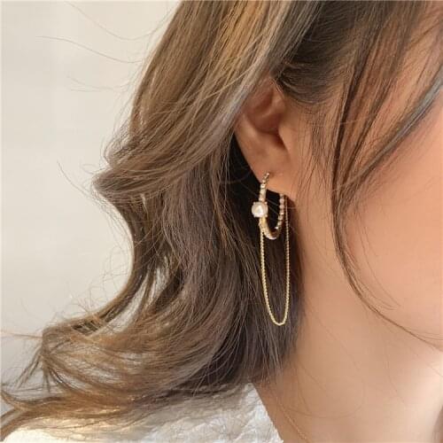 2020 Korea New Design Fashion Jewelry round Long Chain Tassel White Pearl Crystal Female Earrings