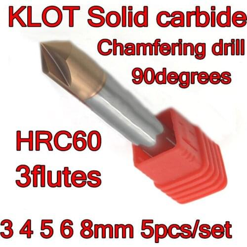 3mm 4mm 5mm 6mm 8mm 5pcs 3flutes HRC60 Japan KLOT Solid carbide chamfer drill Countersink Drill Bit Free shipping