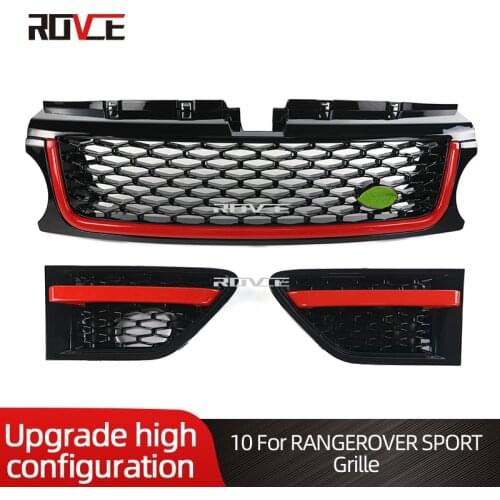 ROVCE Car Front Bumper Grille Grill+Side Vent Cover For Land Rover Range Rover Sport 2010-2013 L320 Black Red