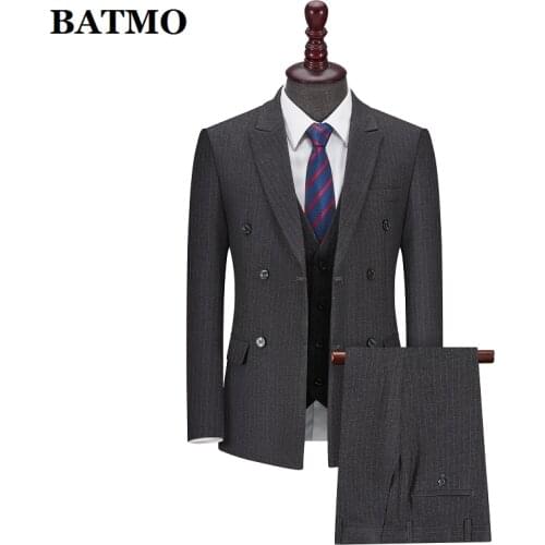 BATMO 2021 new arrival high qulaity Striped grey suits men,casual suits , x33