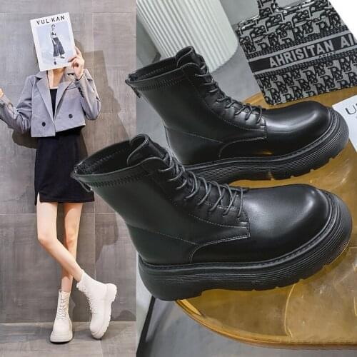 HKYX Boots Women Platform Shoes Chunky Sneakers Black Punk Boots Shoes Height Increasing Botas De Mujer 2021 NEW