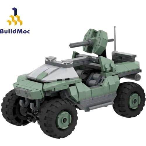 BuildMoc WW2 Truck Military Vehicles Truck Halo Wars Warthog Weapon Armored Assault Vehicle Building Blocks WW2 Toy For Children