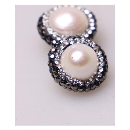 5pcs Coin Nature Freshwater Pearl Connector Beads, with White & Black Crystal Zircon Paved Gem Connectors Findings for Bracelets