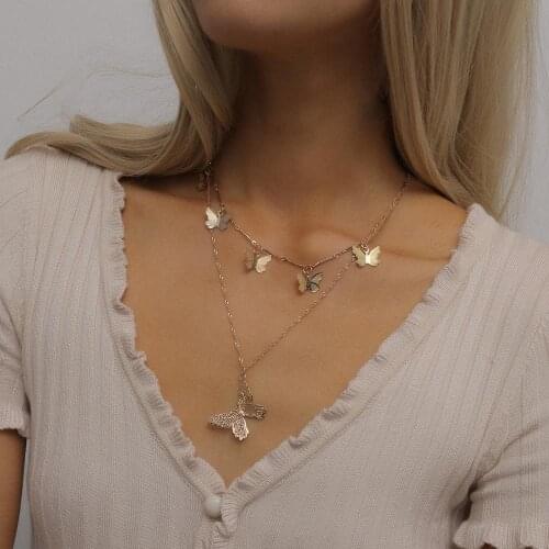 Cute Hollow Animal Butterfly Clavicle Chain Choker for Women Fashion Multilayer Long Pendants Necklaces 2 Color Charms Bijoux