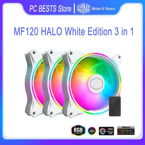 Cooler Master MF120 HALO 3 in 1 White edition 120mm 5V/3pin Computer Case CPU Cooling fan Addressable Dual Loop with Controller
