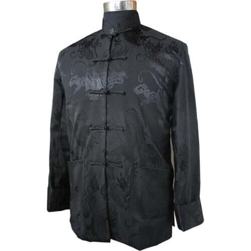 Black Mens Jacket Long sleeve Coat Classic Chinese Style Tang Clothing with Dragon hombre chaqueta Size S M L XL XXL XXXL M1145