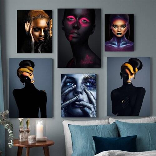 Black Gold Makeup Beauty African Art Woman Style Painting on Canvas Posters Prints Scandinavian Wall Picture for Living Room