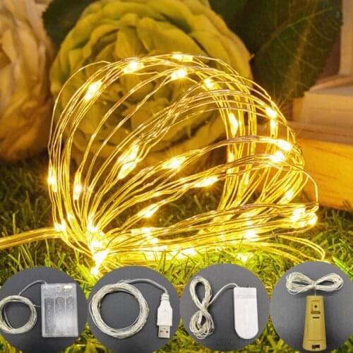 Fairy Garden Decor USB Battery Powerd Copper Wire LED String Lights Outdoor Garlands Christmas Decorations New Year Gifts DIY