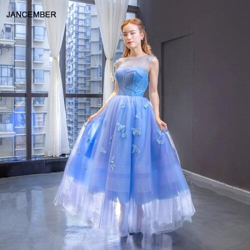 J66907 jancember party dresses for girls sleeveless appliques beading a-line illusion occasion dresses for women فساتين مناسبات