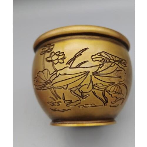 Chinese Collectibles Brass Copper Lotus Statue Small water Tank Home decor Metal crafts Ornaments