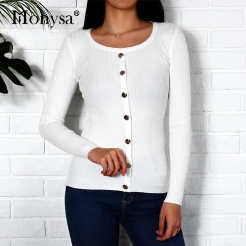 Button Knitted Sweaters Fashion 2018 Women Autumn Clothes Long Sleeve Sweaters And Pullovers Women Casual Jumpers White Black