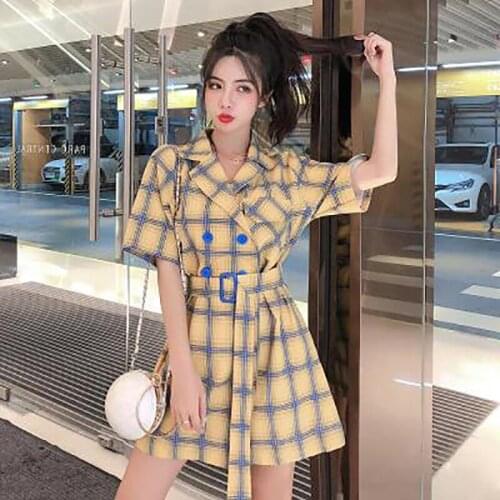 Plaid Casual Pants Women New Summer 2020 Wide-legged Tall Waist Tooling Collect Waist Jumpsuit Thin Style Fashion