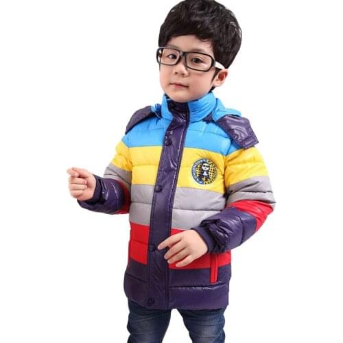 Boy Coat Striped Color Boys Cotton-padded Jacket,Kids Winter Down Cotton Hooded