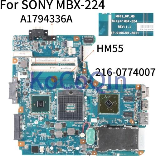MBX-224 laptop Motherboard For SONY Vaio VPCEB VPC-EB HD4500 Mainboard A1794336A M961 1P-0106J01-8011 HM55 216-0774007 DDR3