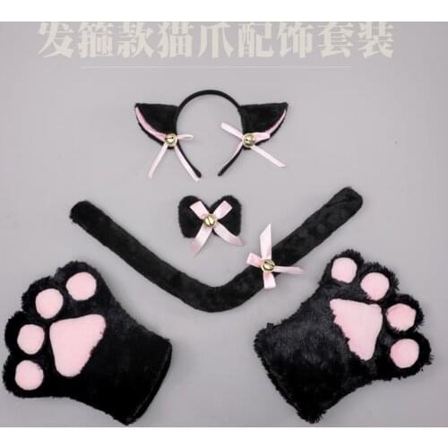 Anime Cute Cat Cosplay Props Cat Ears Headband Cat Claw Gloves Cat Tail Accessories Set Hair Accessories
