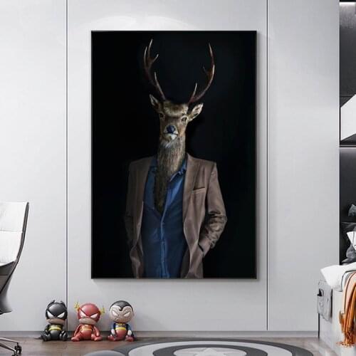 Deer In A Business Suit Abstract Canvas Art Posters and Prints Fashion Ideas Canvas Paintings on The Wall Art Animals Pictures