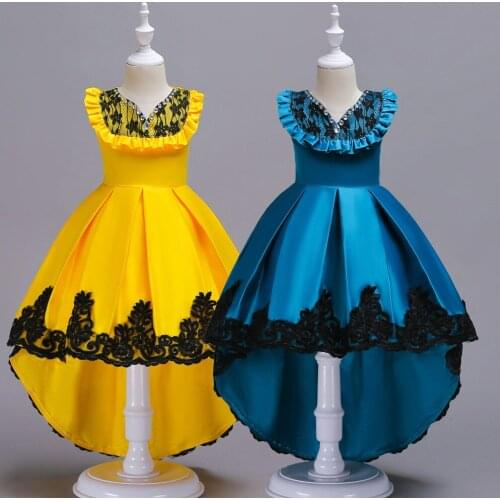 Girls peacock blue Trailing Dress Princess Party Frocks For Wedding Birthday Dresses vestidos costumes 6 8 10 12 14 16 Years