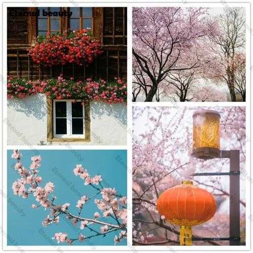 Full Drill Diamond Painting Landscape Flowers Mosaic Diamond Embroidery Chinese Lantern Diamond Cross Stitch Kits Home Art Decor