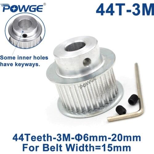 POWGE 44 Teeth HTD 3M Synchronous Pulley Bore 6/8/10/12/14/15/16/17/19/20mm for Width 15mm HTD3M Timing belt 44Teeth 44T
