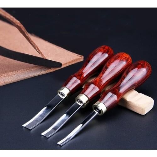 Professional French Style Beveler Leather Skiving Thinning Trimming Tool Ebony Handle Convex Grind Leather Craft Tools