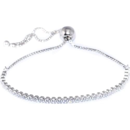 Sliding Bracelets for Women 925 Sterling Silver Jewelry Sparkling Strand Bracelet, Clear CZ DIY Gift free shipping B030A
