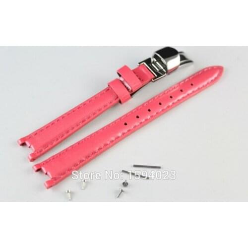 12mm (Buckle10mm) T094210A High Quality Silver Buckle + Pink Genuine Leather Coat of paint Watch Bands Strap For T094