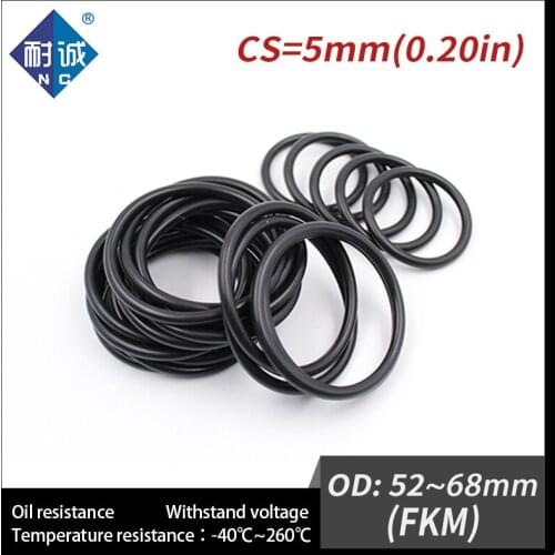 1PC/lot Rubber Ring Black FKM O ring Seals Thickness 5mm OD52/55/58/60/62/65/68mm Rubber O-Rings Fuel Washer