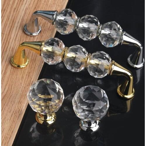 96MM deluxe Gold furniture decoration zinc alloy handle glass diamond wine cabinet pull wardrobe crystal dresser drawer knob