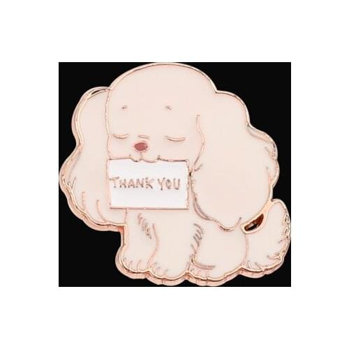 Cute Pink Puppy Dog Brooch Thank You Letter Metal Enamel Ladies Lapel Dress Backpack Pin Jewelry For Friends Accessories Gifts