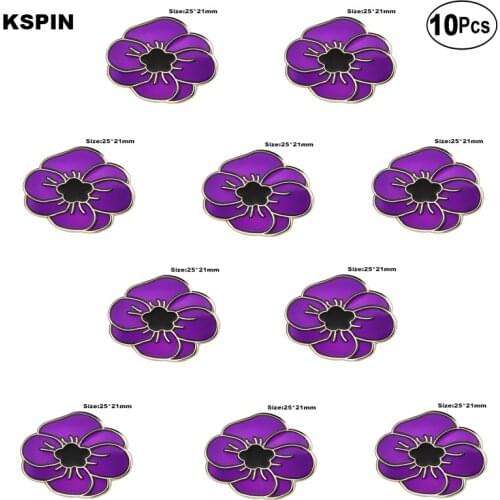 Purple Poppy Flower Badge Lapel Pin Flag badge Brooch Pins Badges 10Pcs a Lot