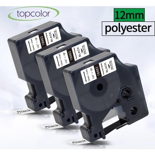 Topcolor 3PK 12mm Label Tape 18483 Replace DYMO Rhino Label Maker Permanent Polyester Black on White for DYMO 4000 5200 Printer
